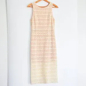 Anthropologie | Dresses | Anthropologie Lace Dress Bodycon Fitted  Sleeveless Champagne And Strawberry Midi | Poshmark